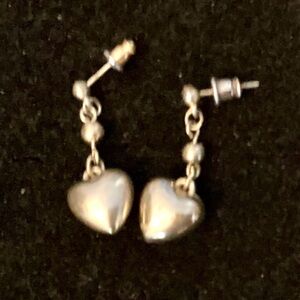 1980s Silver Puffy Heart Small Drop Earrings